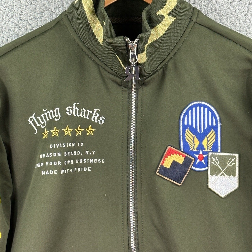 Reason Flying Sharks Allover Patchwork Olive Gree… - image 3